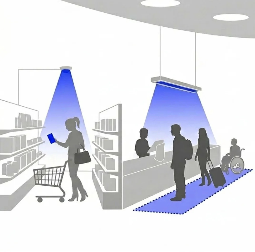 Valfi people counter mounted above an entrance – real-time customer counting with AI